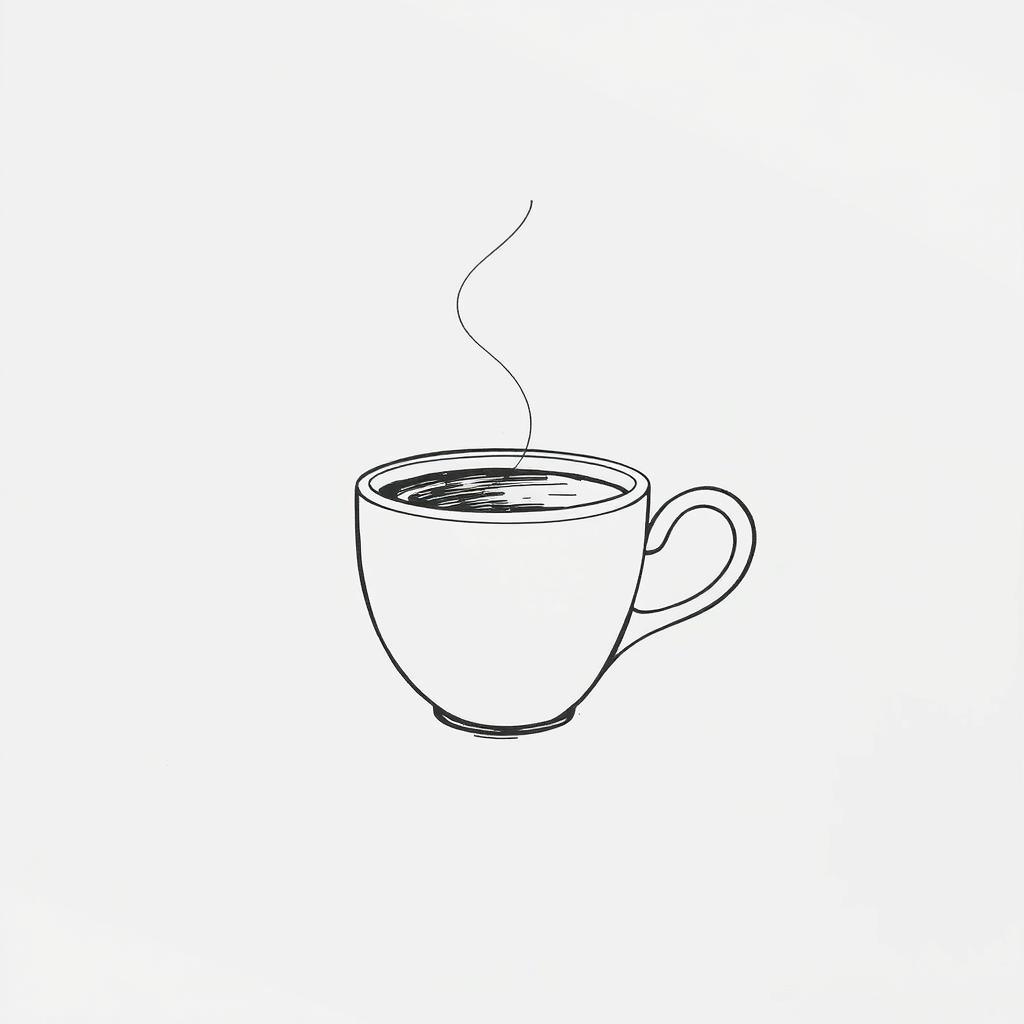 A minimalist pen sketch drawing featuring a cup of coffee