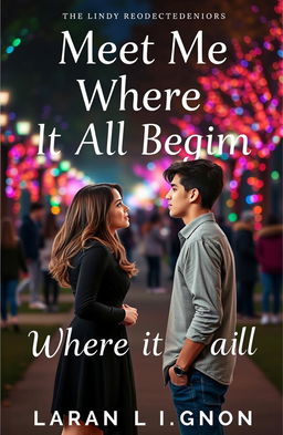 Romance book cover featuring a night park setting with vibrant, colorful lights