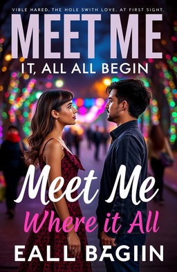 Romance book cover featuring a night park setting with vibrant, colorful lights