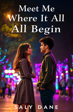 Romance book cover featuring a night park setting with vibrant, colorful lights