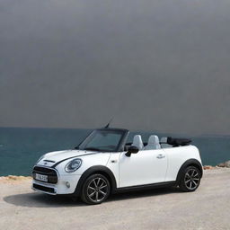 A compact and charming speed boat design that incorporates the characteristic bubbly shape and colors of a Mini Cooper