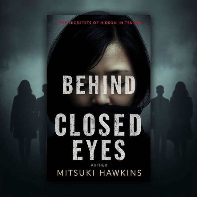 A somber and evocative book cover for the novel "Behind Closed Eyes" by Mitsuki Hawkins