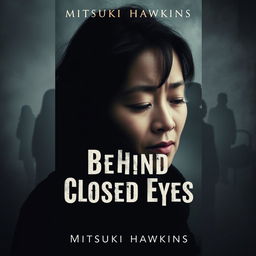 A somber and evocative book cover for the novel "Behind Closed Eyes" by Mitsuki Hawkins