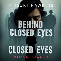 A somber and evocative book cover for the novel "Behind Closed Eyes" by Mitsuki Hawkins