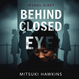 A somber and evocative book cover for the novel "Behind Closed Eyes" by Mitsuki Hawkins