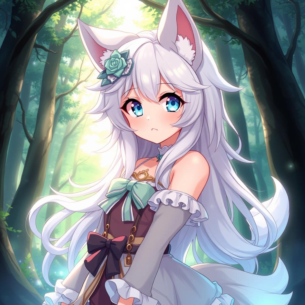 A charming anime-style waifu depicted as a furry character, with soft, fluffy fur and vibrant, expressive eyes