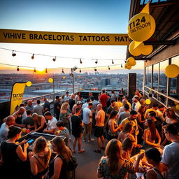 A vibrant rooftop event in Barcelona with about 400 attendees