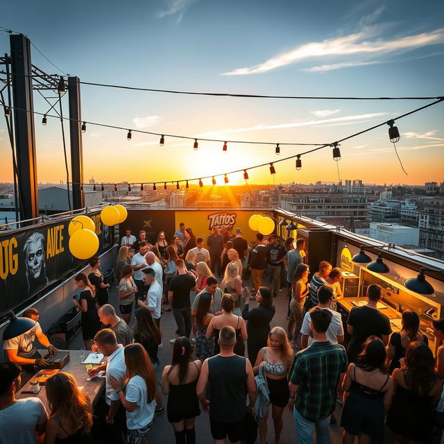 A vibrant rooftop event in Barcelona with about 400 attendees