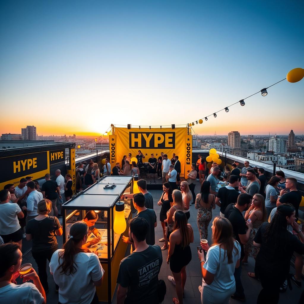 A vibrant rooftop event in Barcelona with about 400 attendees