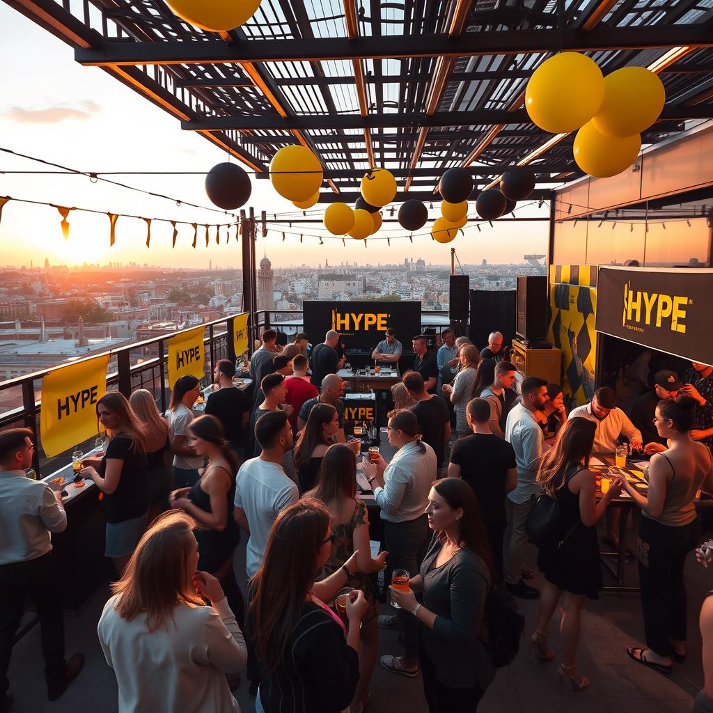 A vibrant rooftop event in Barcelona with about 400 attendees