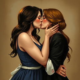 two women in an intimate embrace, sharing a tender kiss, depicted in a tasteful and artistic manner, showcasing the beauty of human connection and affection