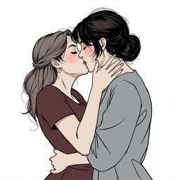 two women in an intimate embrace, sharing a tender kiss, depicted in a tasteful and artistic manner, showcasing the beauty of human connection and affection