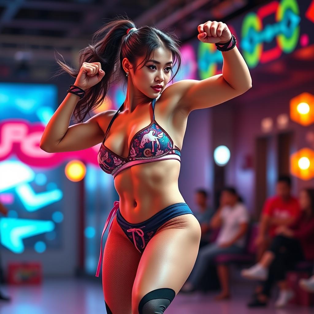 Chun Li showcasing her dynamic and powerful twerking skills in an energetic and expressive dance pose