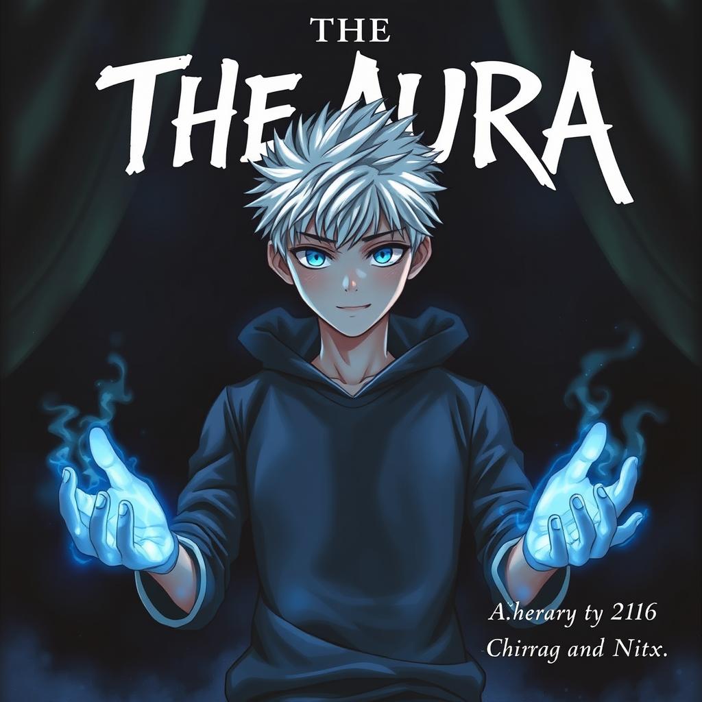 A manga cover depicting a 16-year-old boy with striking white hair and vivid blue eyes