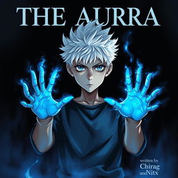 A manga cover depicting a 16-year-old boy with striking white hair and vivid blue eyes