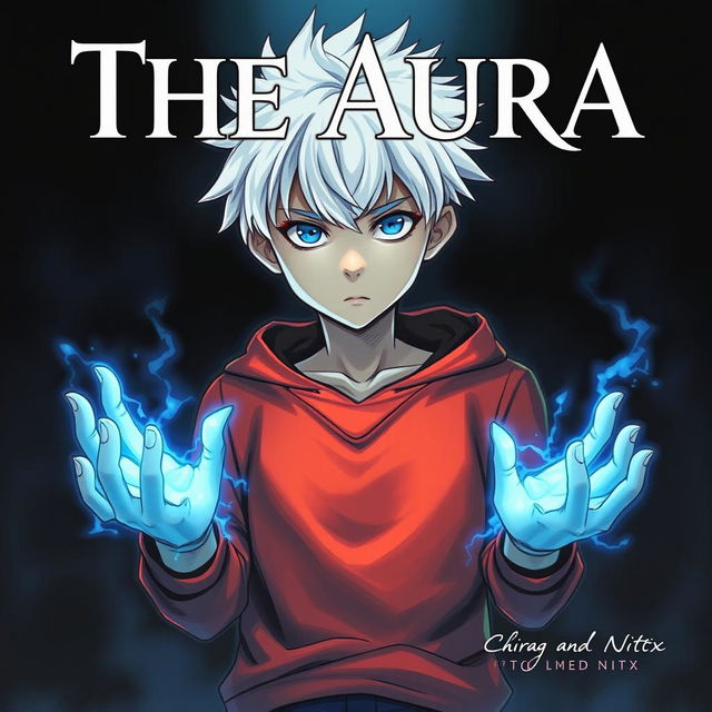 A manga cover depicting a 16-year-old boy with striking white hair and vivid blue eyes