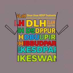 A short sleeve t-shirt design featuring bold, modern typography with the abbreviations of various governmental departments: DLH (Dinas Lingkungan Hidup), DPUPR (Dinas Pekerjaan Umum dan Penataan Ruang), DISBUDPAR (Dinas Kebudayaan dan Pariwisata), DIKESWAN (Dinas Kesehatan dan Peternakan), and others