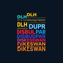 A short sleeve t-shirt design featuring bold, modern typography with the abbreviations of various governmental departments: DLH (Dinas Lingkungan Hidup), DPUPR (Dinas Pekerjaan Umum dan Penataan Ruang), DISBUDPAR (Dinas Kebudayaan dan Pariwisata), DIKESWAN (Dinas Kesehatan dan Peternakan), and others