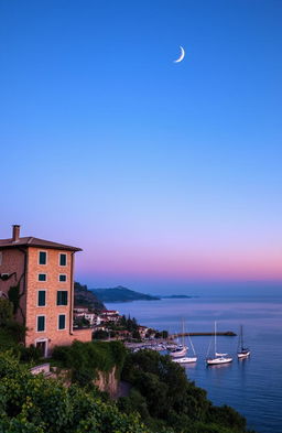 A two-floor Italian stone villa nestled amidst a lush vineyard on the left