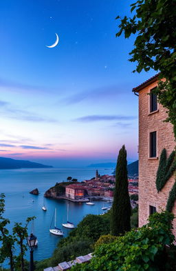 A two-floor Italian stone villa nestled amidst a lush vineyard on the left