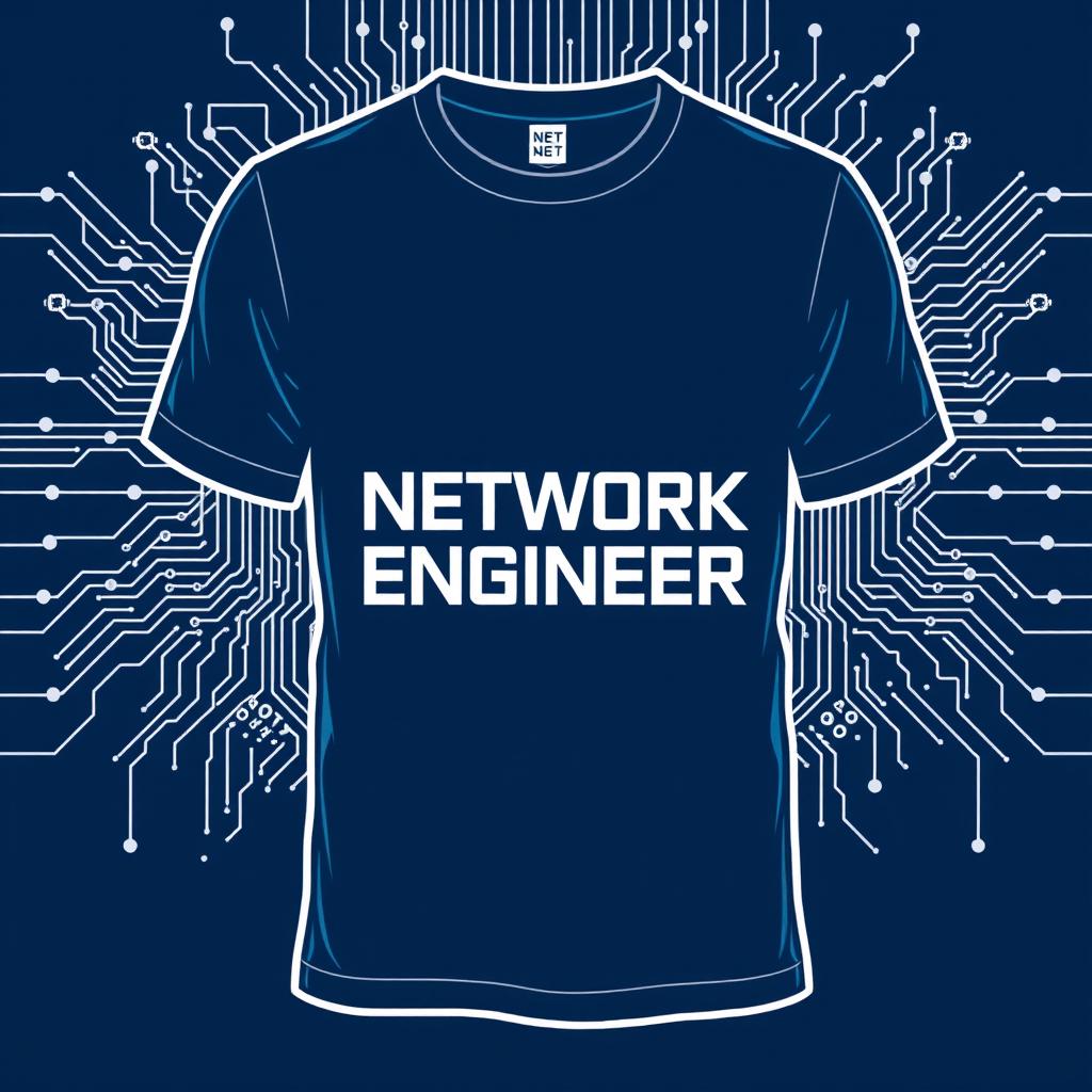 T-shirt design for a NETWORK ENGINEER intern, featuring a modern and sleek look