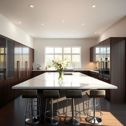 A modern kitchen with sleek, minimalist design
