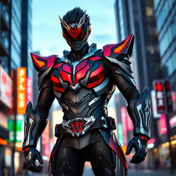 A full body view of Kamen Rider RX without his mask, showcasing a confident and heroic stance