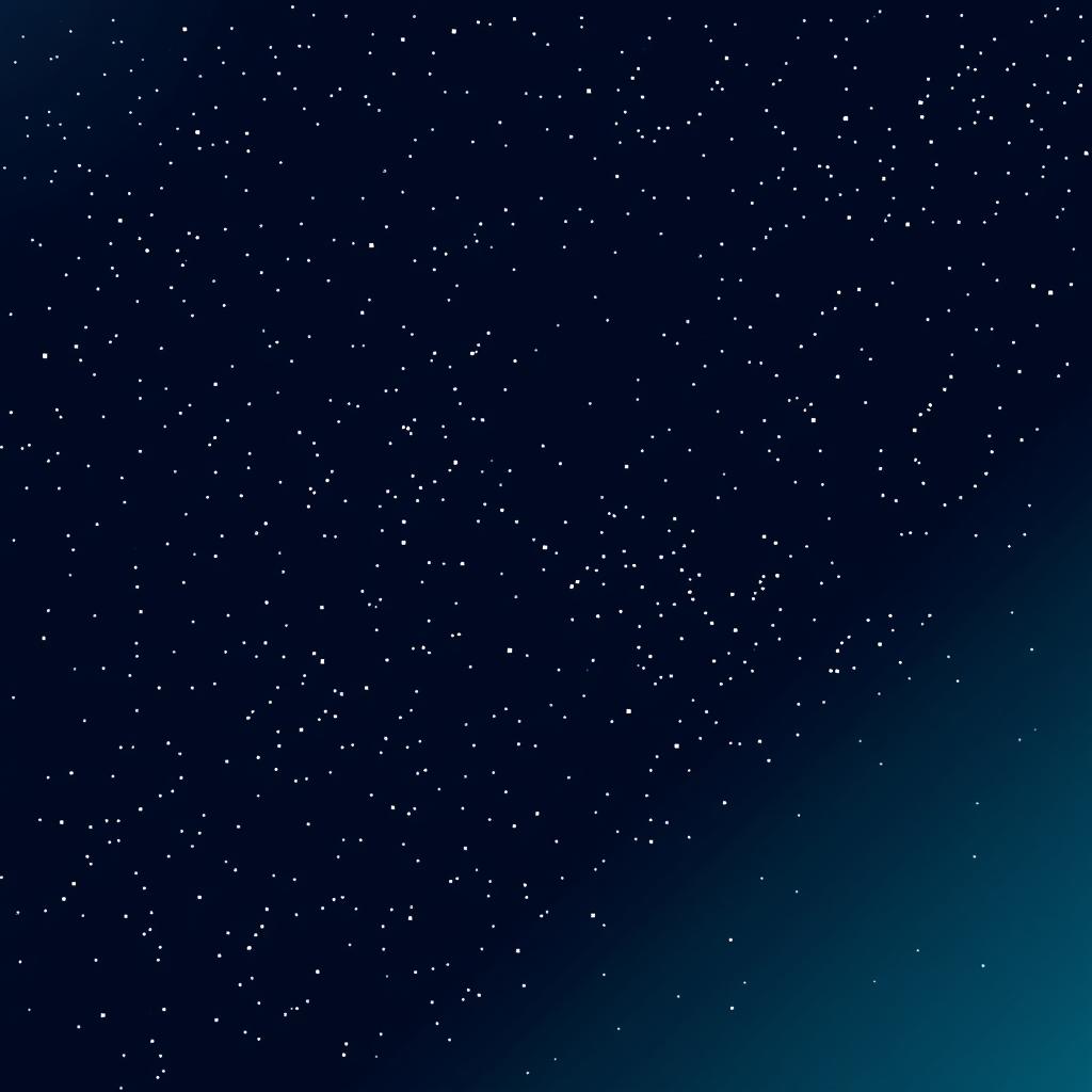 A PC wallpaper of a space landscape in pixel art style, featuring a backdrop of deep black colors with blue and green gradients