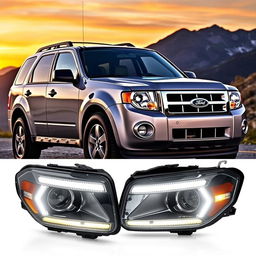 A 2010 Ford Escape car with the unique feature of Ford Bronco Sport headlamps