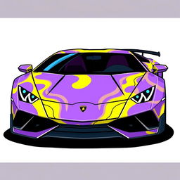 a stylish cartoon-inspired Lamborghini with no logo, featuring a vibrant purple and yellow wave pattern