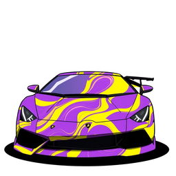 a stylish cartoon-inspired Lamborghini with no logo, featuring a vibrant purple and yellow wave pattern