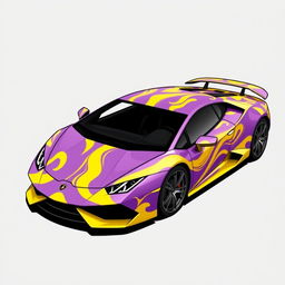 a sleek and stylish Lamborghini with no logo, featuring a vibrant purple and yellow wave pattern with subtle cartoon elements