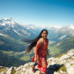 An adventurous Indian girl exploring the breathtaking Alps