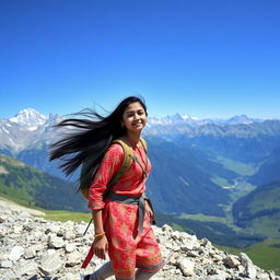 An adventurous Indian girl exploring the breathtaking Alps