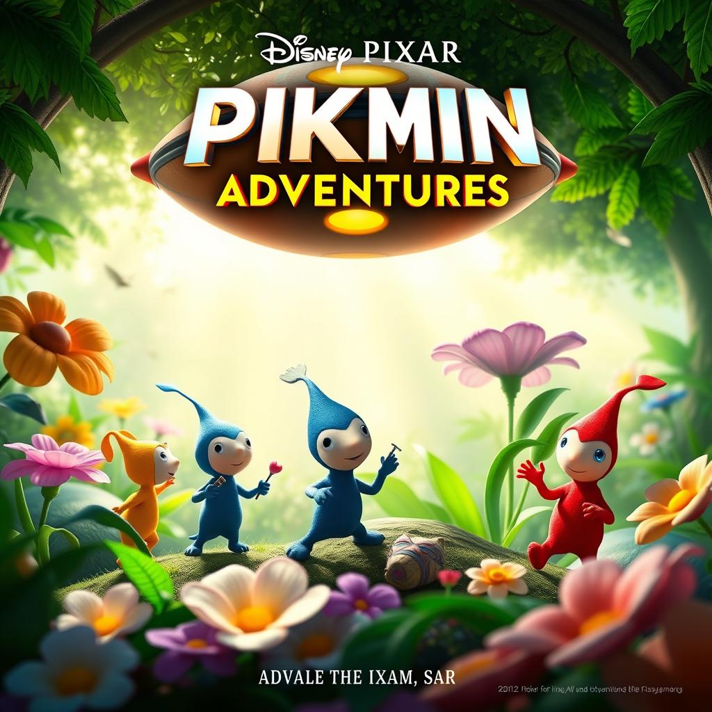 A Disney Pixar style movie poster featuring characters from Pikmin