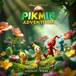 A Disney Pixar style movie poster featuring characters from Pikmin