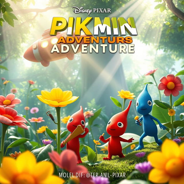 A Disney Pixar style movie poster featuring characters from Pikmin