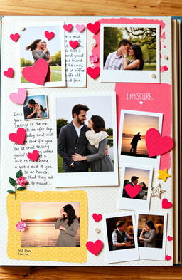 A heartfelt and creative scrapbook design featuring a young couple in love