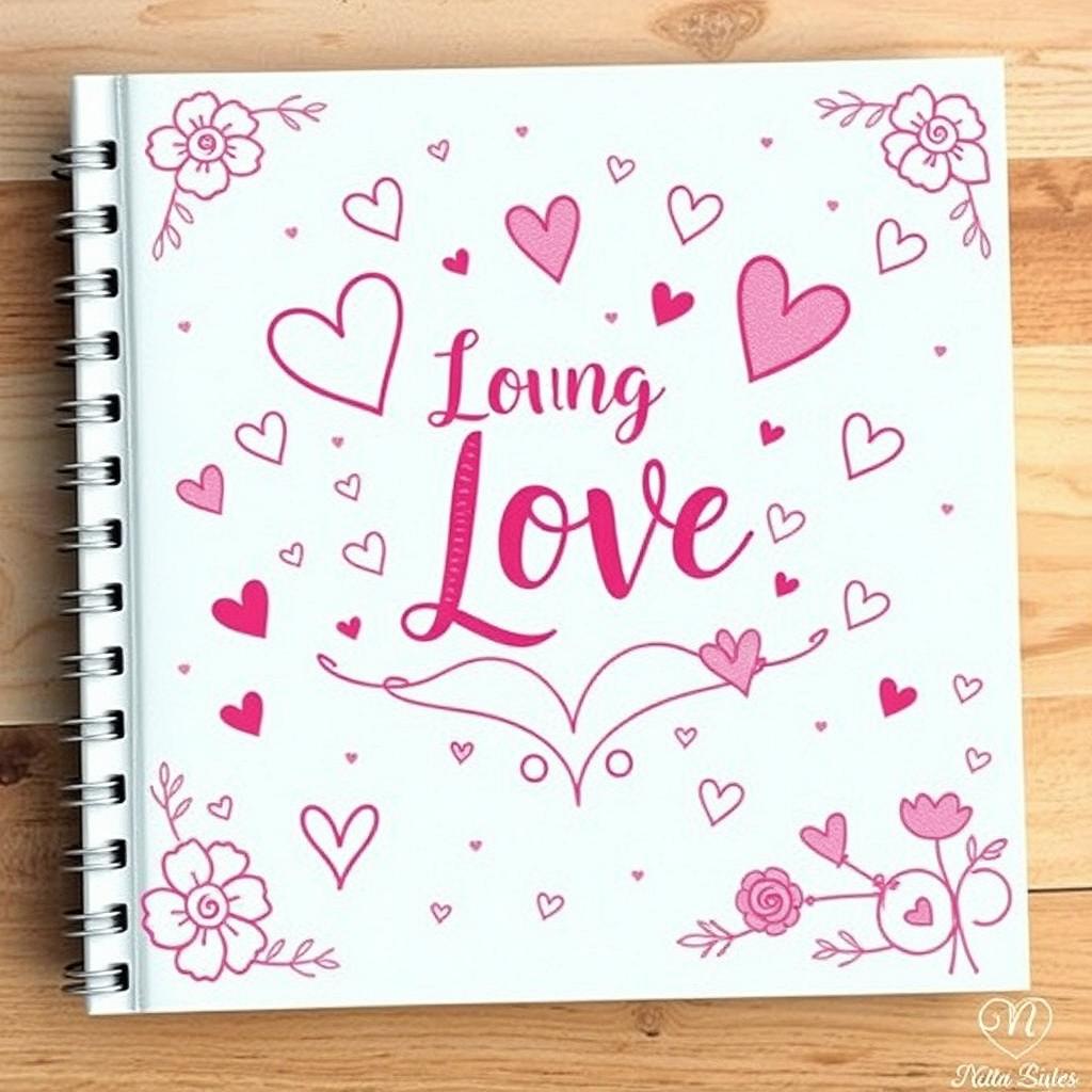 Design a charming and romantic book cover for a scrapbook dedicated to a young couple in love