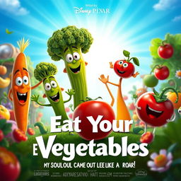 A Disney Pixar style movie poster titled "Eat Your Vegetables: My Soul Came Out Like a Roar!"