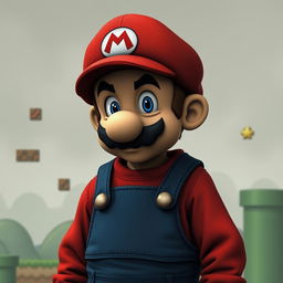 A doomer Wojak character dressed as Mario from the Super Mario video games