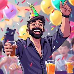 A pixel art style depiction of a cheerful party man