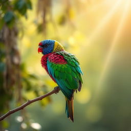 A majestic and vividly colored bird showcasing its elegant feathers against a serene natural background