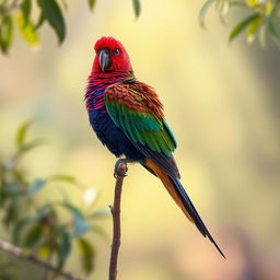 A majestic and vividly colored bird showcasing its elegant feathers against a serene natural background