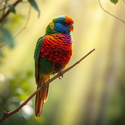 A majestic and vividly colored bird showcasing its elegant feathers against a serene natural background