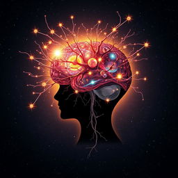 An imaginative depiction of the human mind's power, featuring a silhouette of a human head with an explosion of galaxies and stars emanating from it, symbolizing imagination and innovation