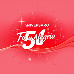 Un poster horizontal impresionante en español para celebrar el 56º aniversario de "Fe y Alegría 11", con un fondo enérgico en rojo y blanco