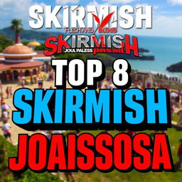 A dynamic YouTube video thumbnail featuring a tournament called Skirmish from the game Flesh and Blood