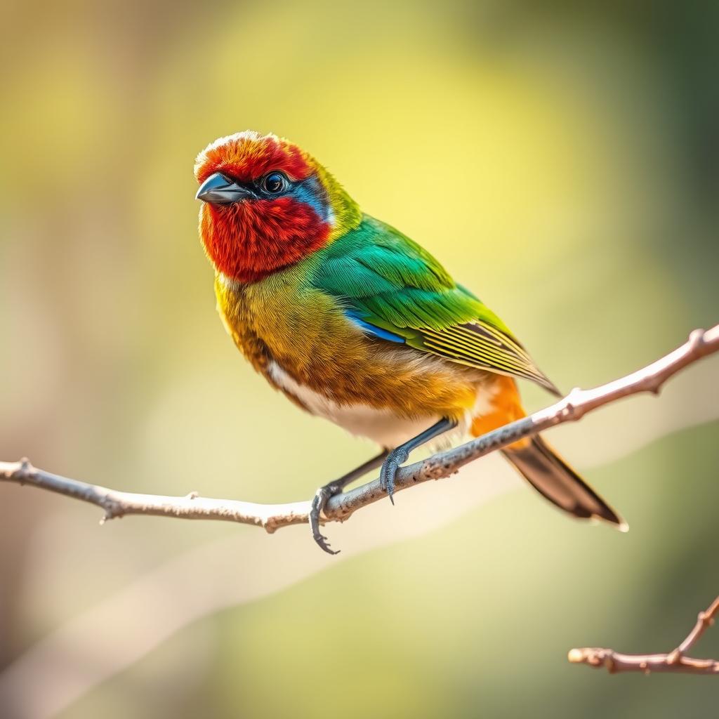 A captivating bird perched on a delicate branch, surrounded by a vibrant natural setting