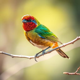 A captivating bird perched on a delicate branch, surrounded by a vibrant natural setting